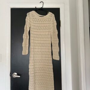 Crochet midi dress in cream from stradivarius